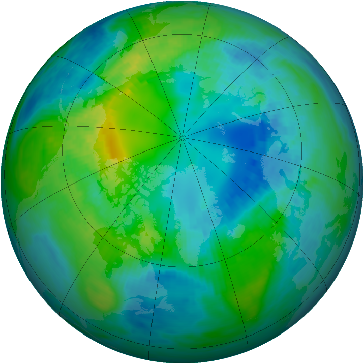 Arctic ozone map for 21 October 1989